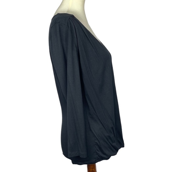 Caché Shirt Womens Medium Black Rayon Blend Faux Wrap Knit Cotton Lycra Stretch - Picture 3 of 10